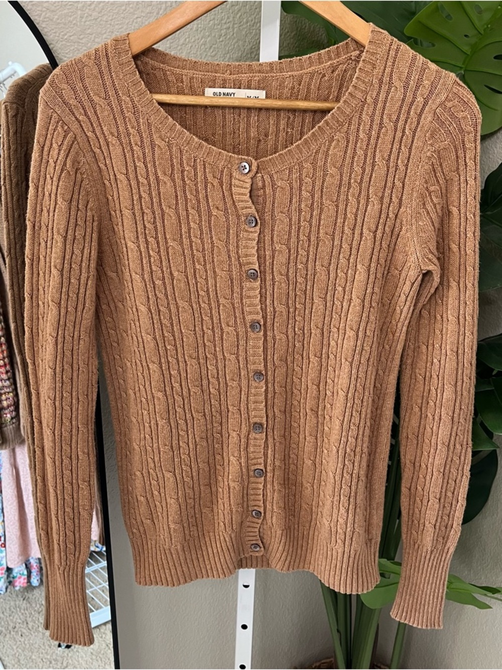 🤎 Old Navy Cable Knit Cardigan | Cozy Button Front Neutral Tan Sz M